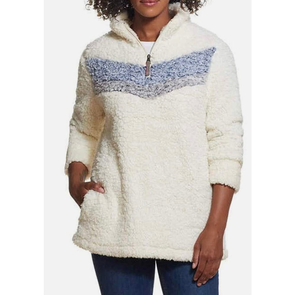 Weatherproof Vintage Women's Large Frosty Tipped Sherpa Pullover Sweater Cream